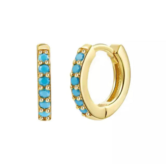 Gold Turquoise Hoops - Med