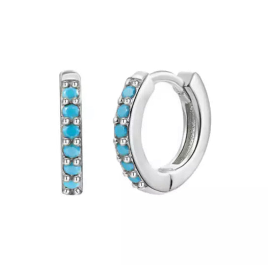 Silver Turquoise Hoops - Med